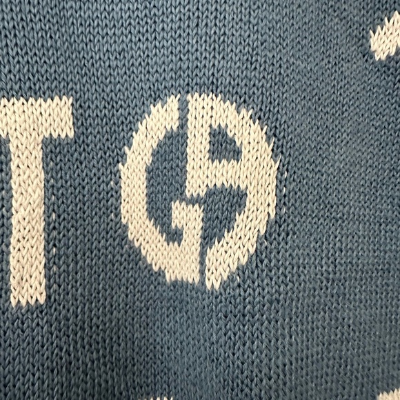Giorgio Armani Woman Sweater Slate blue 44 Sz M/L Linen, Cotton. Logo In Front - Picture 2 of 14
